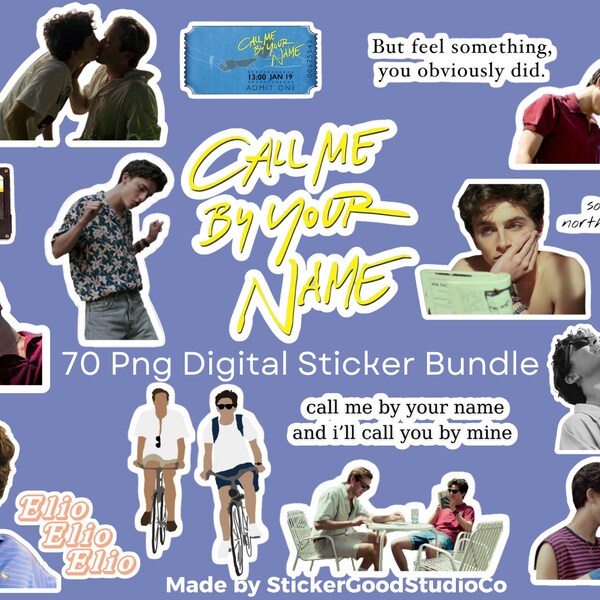 CALL Me By YOUR NAME  Stickers Bundle| 50 Digital Sticker Pack|For Notebook,iPad, bottle|Elio|Oliver|Marzia|Call me by your name Png Sticker