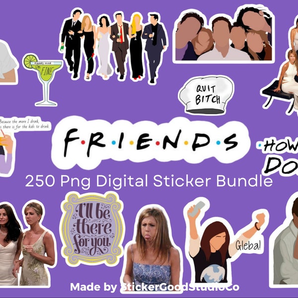 Lot d'autocollants PNG Friends | Lot de 250 autocollants numériques | Pour ordinateur portable, iPad, bouteille | Drame entre amis| Amis png| Sticker amis |