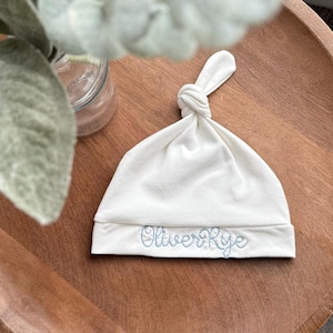 Personalized Embroidered Baby Beanie: Top Knot Hat, Custom Name Gift