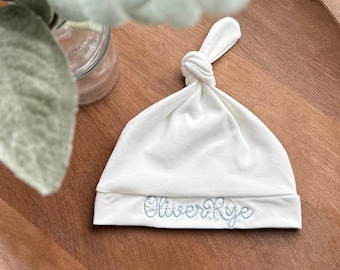 Personalized Embroidered Baby Beanie: Top Knot Hat, Custom Name Gift