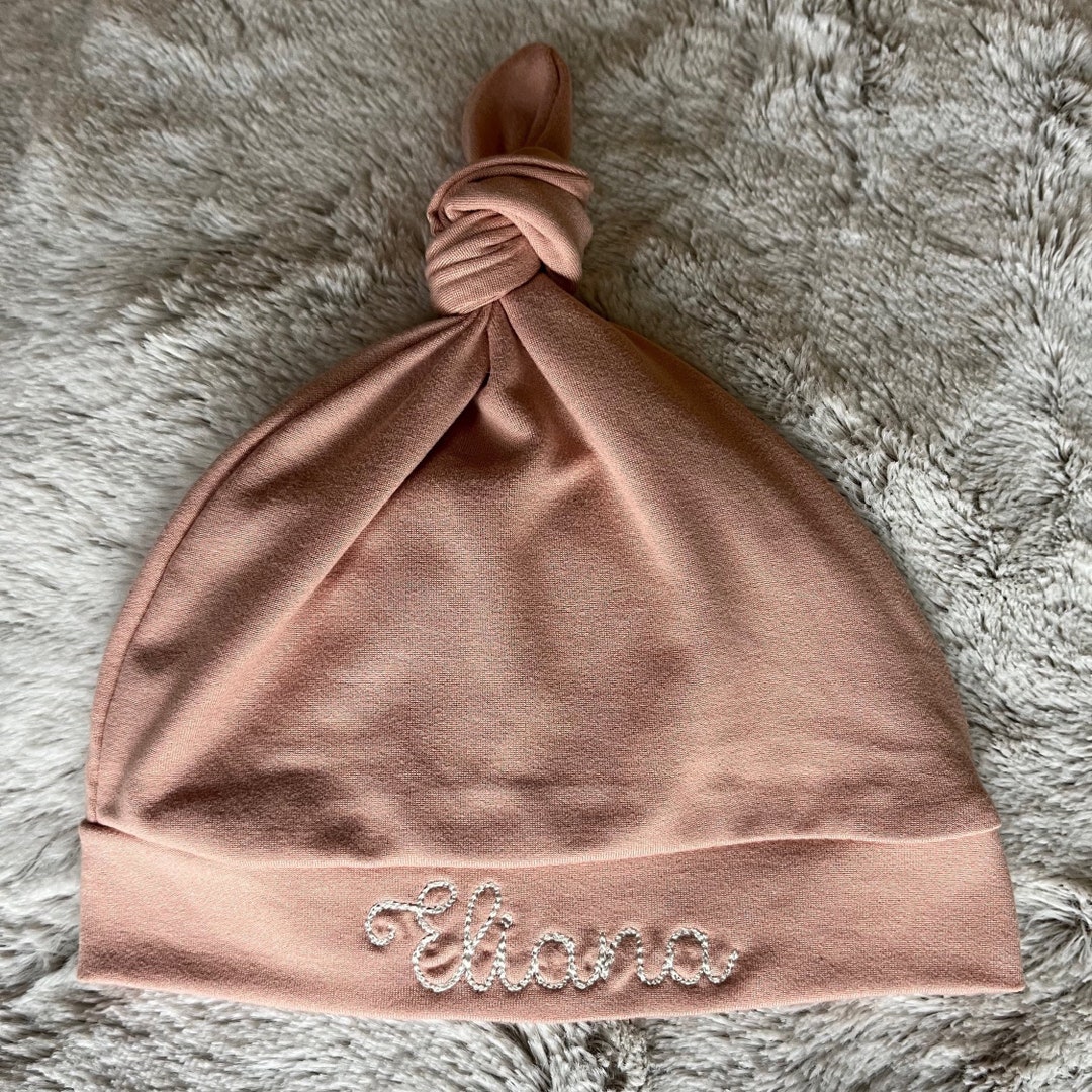 Top Knot Hat With Embroidered Name Personalized Gift for Newborn Baby