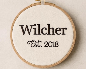 Personalized Embroidered Family Name Hoop Sign with Established Date