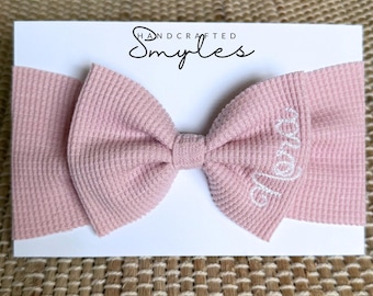 Personalized Baby Headband: Embroidered Name Pink Bow - Newborn Gift