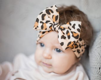 Cheetah Print Baby Bow Headband: Soft Stretchy Head Wrap