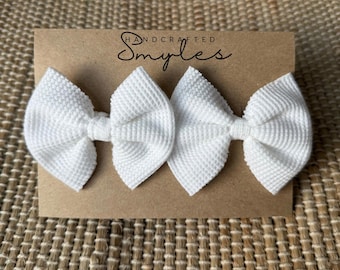 Pigtail Bow Set: white clip bows for girls