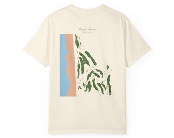 Camiseta con mapa de golf de Pacific Dunes – Bandon, Oregón