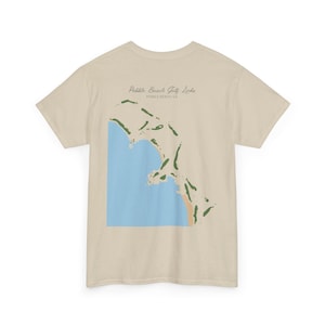 Camiseta gráfica Pebble Beach Golf Links - Mapa del campo impreso en camiseta - Ilustraciones del campo de golf - Camisa de campo de golf impresa personalizada