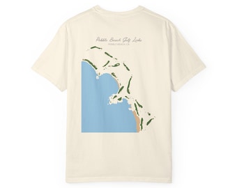 Camiseta con el mapa del campo de golf de Pebble Beach: Camiseta con ilustraciones costeras