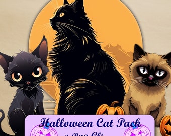 10 archivos PNG de Halloween Cat Clipart, fondo transparente, uso instantáneo, descarga digital