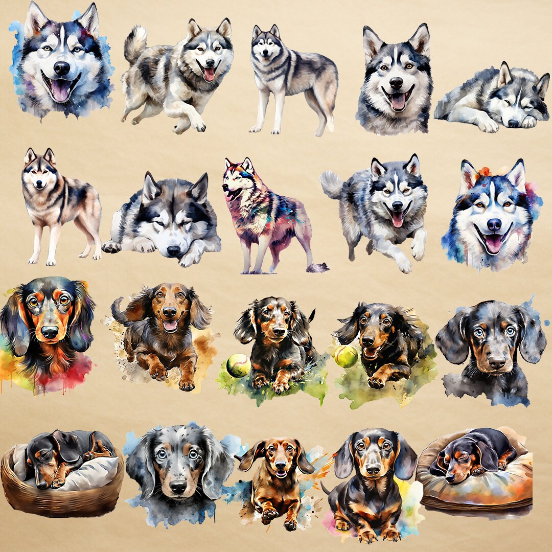 Mega Bundle: 100 Dogs 10 Breeds SVG & Watercolor Dog Clipart Collection ...
