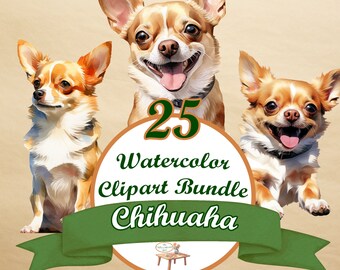 Colección PNG de perro chihuahua en acuarela: retratos, cuerpo completo, acción, durmiendo y cachorros