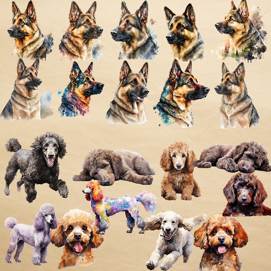 Mega Bundle: 100 Dogs 10 Breeds SVG & Watercolor Dog Clipart Collection ...