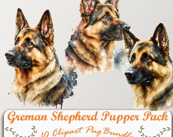 Imágenes prediseñadas dinámicas del pastor alemán: 10 PNG, transparente, acceso de descarga instantánea.