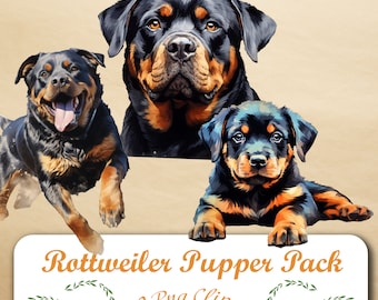Descubra nuestro intrigante conjunto de imágenes prediseñadas de Rottweiler: 10 PNG, fondo transparente, acceso de descarga instantánea para mejorar sus creaciones.