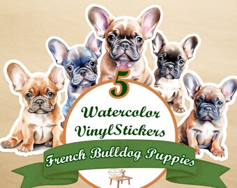 Adorable pegatina de cachorro de bulldog francés en acuarela: lindo arte francés para amantes de los perros