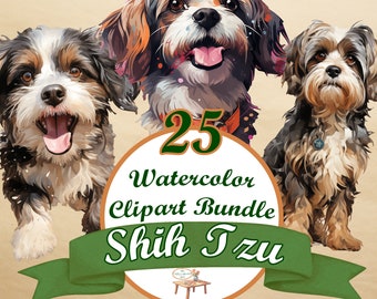 Shih Tzu Perro PNG, Shih Tzu Cachorros PNG, 25 Imágenes Prediseñadas de Perro Acuarela
