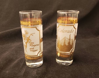 Set of 2 Vintage Culver Shot Glasses Colorado Roy Rogers 22k Gold