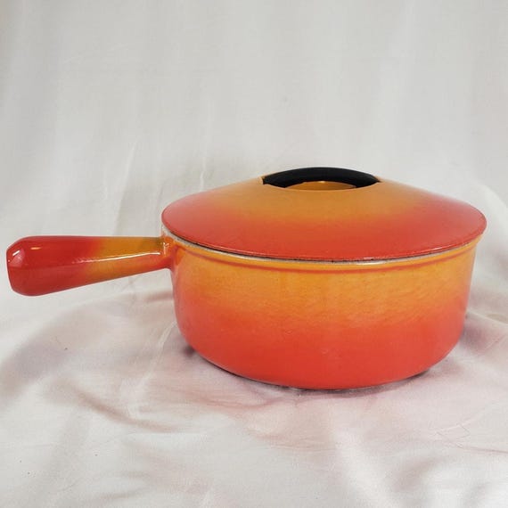 1950s LE CREUSET Cousances Cast Iron Cerise Bean Pot Fondue Set, Made