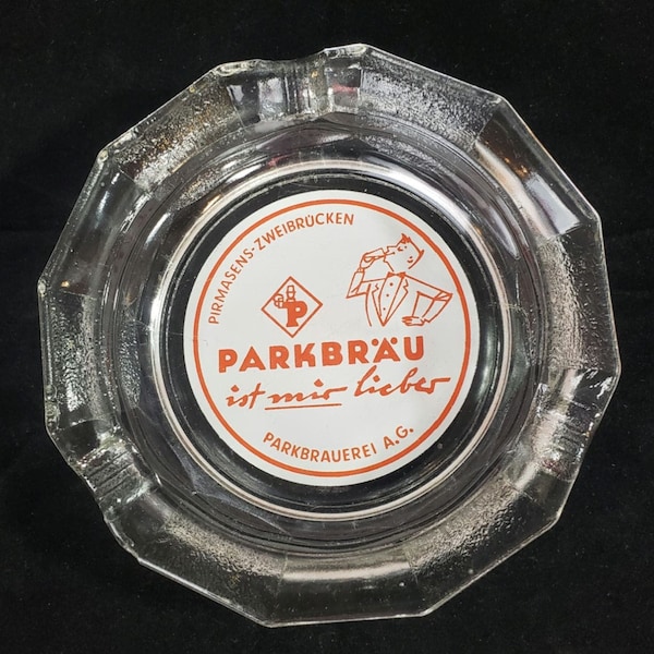 Vintage Parkbrau Brewery Germany Glass Advertising Ashtray
