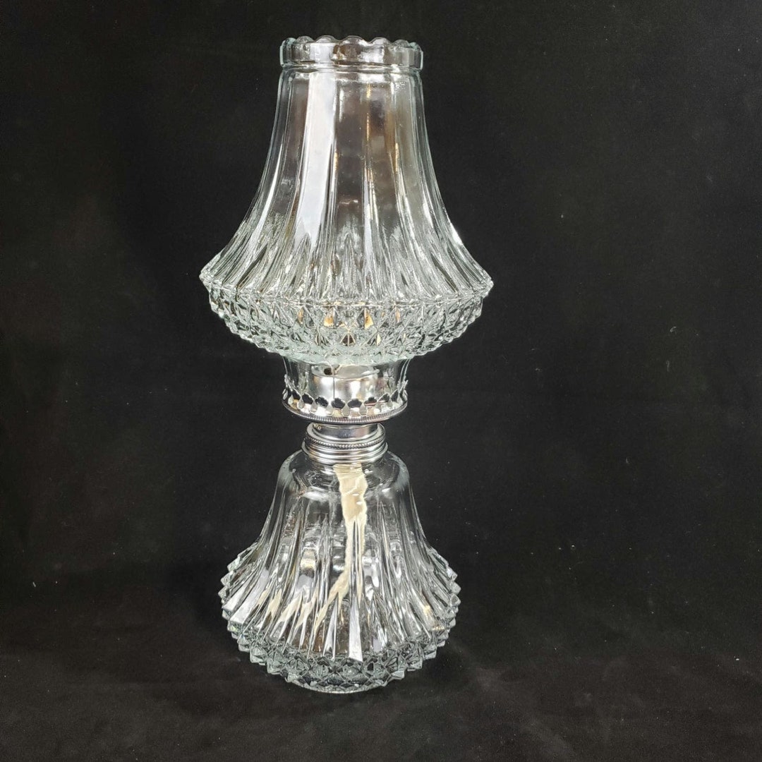 Vintage Lamplight Farms Crystal Diamond Point Oil Lamp Made in Austria