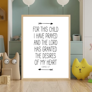 Nursery Wall Art Neutral - For This Child We Have Prayed, 1 Samuel 1:27, Scripture Art, Bible Verse Printable, Baby Bible Verses For Nursery