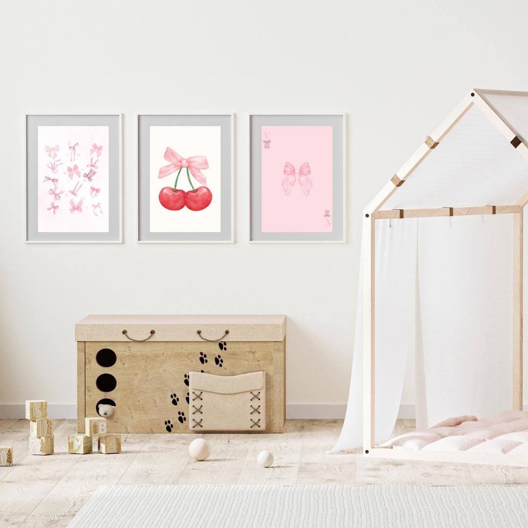 Pink Bow Nursery Wall Art Set of 3 | Baby Girl Room Decor | INSTANT ...