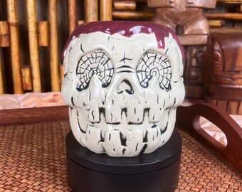 Pumpkin Skull Tiki Mug Biggs Tiki White Glaze Halloween Tiki New
