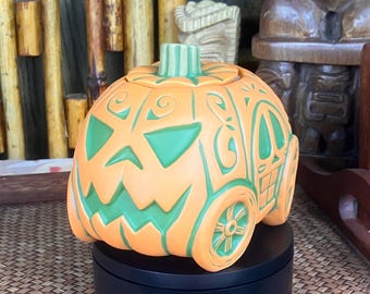 Pumpkin Buggy Halloween Tiki Mug 2 Pieces w/ Lid Tiki Farm Bai 6" Long New
