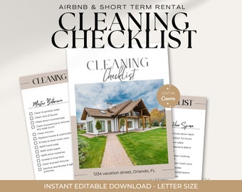 Airbnb Cleaning List, Cleaning Checklist, Editable Airbnb Canva Template, VRBO Cleaning Service Bundle, Tracker, Printable Instructions