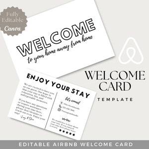 Karta powitalna Airbnb, Znak powitalny, Szablon Canva do wydrukowania, Minimalistyczna karta z podziękowaniami, Zasady domu, Gospodarz, Plakat przyjazdu gości, Rzeczy do poznania