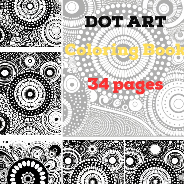 Australian indigenous/Aboriginal Dot Art Colouring Book,34 pages,Printable Colouring Sheets,A4 Size-Adults & Children ,Digital Download -PDF