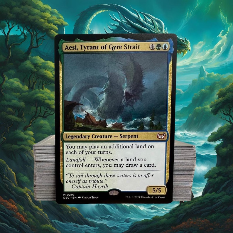 MTG Commander Deck EDH Deck Aesi, Tyrant of Gyre Strait 100 Magic Cards Custom Deck Lands Landfall Simic image 1