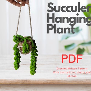 May include: Crochet pattern for a hanging succulent plant. The pattern includes instructions, charts, and photos. PDF.