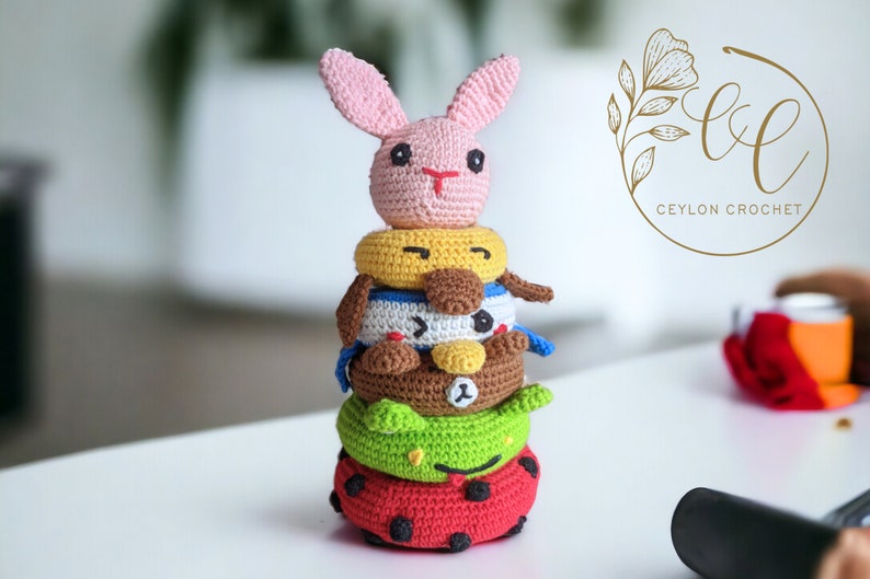 Crochet Animal Stacking Toy INSTANT DOWNLOAD Six Animals Cute Amigurumi Toy Crochet Pattern Crochet Game Pattern Montessori Game zdjęcie 5