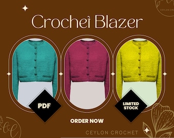 Crochet Blazer Jacket Blouse | INSTANT DOWNLOAD | Cardigan Long Sleeves Written Pattern- PDF Only