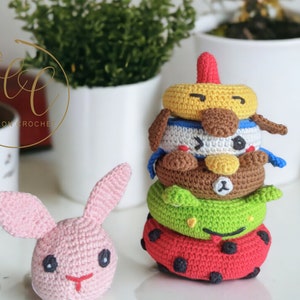 Juguete de apilamiento de animales de ganchillo / DESCARGA INSTANTE /Seis animales / Lindo juguete Amigurumi / Patrón de ganchillo / Patrón de juego de ganchillo / Juego Montessori imagen 8