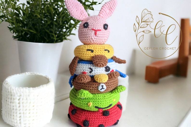 Juguete de apilamiento de animales de ganchillo / DESCARGA INSTANTE /Seis animales / Lindo juguete Amigurumi / Patrón de ganchillo / Patrón de juego de ganchillo / Juego Montessori imagen 10