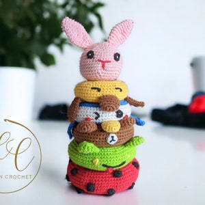 Juguete de apilamiento de animales de ganchillo / DESCARGA INSTANTE /Seis animales / Lindo juguete Amigurumi / Patrón de ganchillo / Patrón de juego de ganchillo / Juego Montessori imagen 3