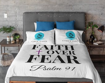Christian Faith Blanket - 'FAITH over FEAR' Psalm 91 Throw, Cozy Velveteen Plush | Inspirational Gift