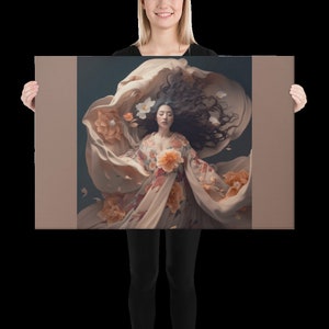 Elegant Japanese Geisha Portrait - Large Canvas Print for Stylish Home Decor, Asian Beauty Wall Art