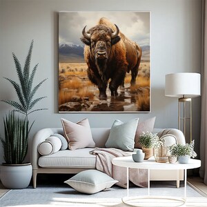 Western Bison Portrait Print - Rustic Wildlife Wall Decor in Various Sizes