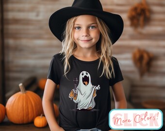 Funny Singing Ghost Halloween Shirt, Cute Ghost Karaoke Halloween T-shirt, Kids Halloween Tee