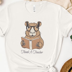 Thank A Teacher Capybara Shirt, Teacher Appreciation Gift, Bookish Aesthetic Tee, Fairycore Dark Academia T-shirt, Cabybara Lover Tshirt