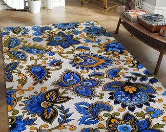 Blue Floral Ottoman Rug: Turkish Inspired Home Decor