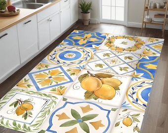 Tapete de cozinha com azulejos de limão: decoração de casa de campo mediterrânea