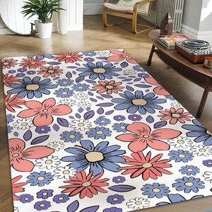 Alfombra retro con diseño floral, alfombra colorida con dibujos de flores, alfombra antideslizante, suave, lavable, decoración ecléctica bohemia para el hogar y estética