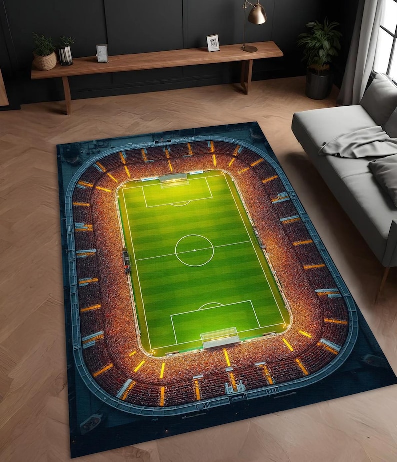 Soccer Stadium Rug - 3D Football Field Carpet - Gamer’s Room Decor ...