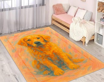 Golden Retriever Dog Rug: Painterly Animal Art, Kids' Room Decor
