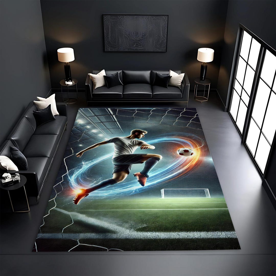 Soccer Action Rug: Dynamic Football Design, Sports Home Decor - Etsy