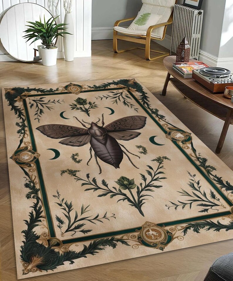 Moth Area Rug Gothic Moth Rug: Vintage Botanical Art, Dark Academia Decor - Etsy